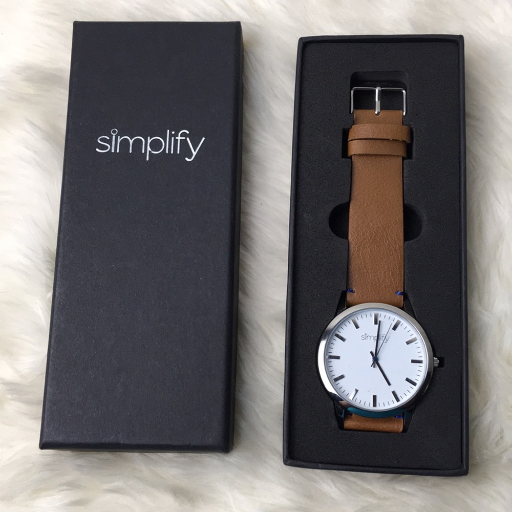 Men’s simplify brown leather strap watch
